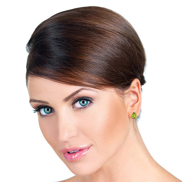 14K. SOLID GOLD STUD EARRING WITH NATURAL PERIDOTS (White Gold) - Picture 2 of 3